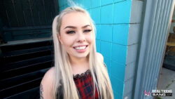 A hot teen with really large natural boobs is fucking outside