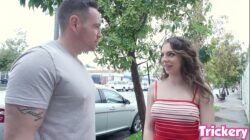 Pigtailed teen with a fat ass is getting fucked in a cab