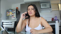 Using her mouth and big natural tits to make him hard
